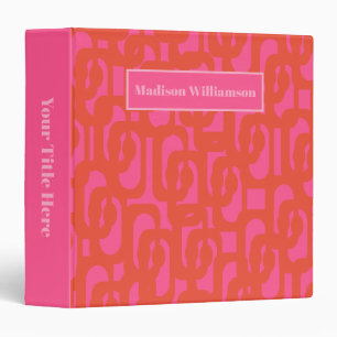 Midcentury Modern Loops Pattern Hot Pink & Orange 3 Ring Binder