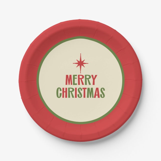 Midcentury Modern Merry Christmas Retro 50s Cute Paper Plates (Front)