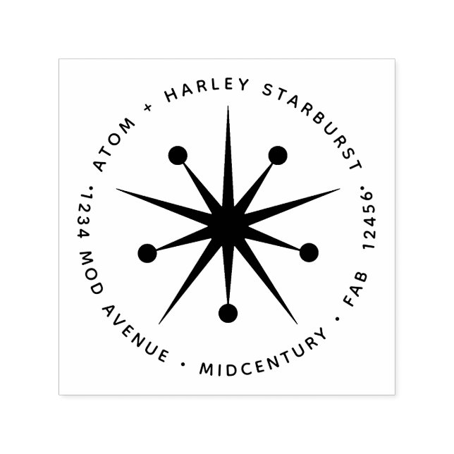 Midcentury Modern Minimalist Atomic Starburst Star Self-inking Stamp (Design)