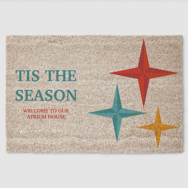 Midcentury Modern Mod Star Holiday Christmas Fiber Doormat (Front)