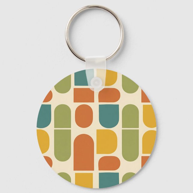 Midcentury Modern Organic Shapes Pattern Keychain (Front)
