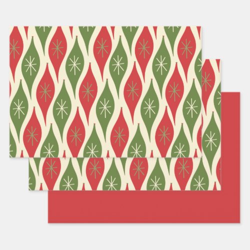 Midcentury Modern Ornament Pattern Retro Red Green Wrapping Paper Sheets