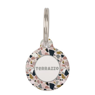 Midcentury Modern Pink Black Gray and Tan Terrazzo Pet ID Tag