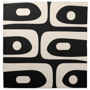 Midcentury Modern Piquet Abstract Black Cream Cloth Napkin