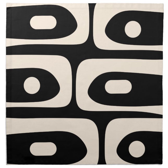 Midcentury Modern Piquet Abstract Black Cream Cloth Napkin (Front)