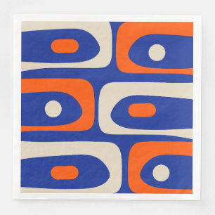 Midcentury Modern Piquet Abstract Blue Orange Paper Dinner Napkins