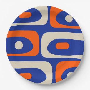 Midcentury Modern Piquet Abstract Blue Orange Paper Plates