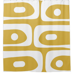 Midcentury Modern Piquet Abstract Mustard & White Shower Curtain