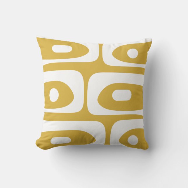 Midcentury Modern Piquet Abstract Mustard & White Throw Pillow (Front)
