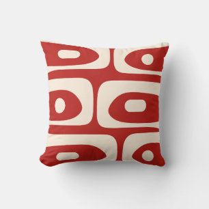 Midcentury Modern Piquet Abstract Red and Cream Throw Pillow