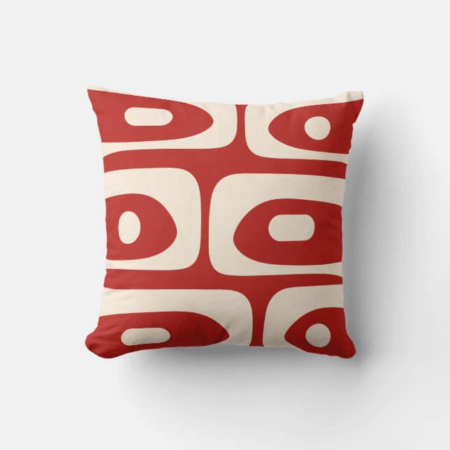 Midcentury Modern Piquet Abstract Red and Cream Throw Pillow (Front)