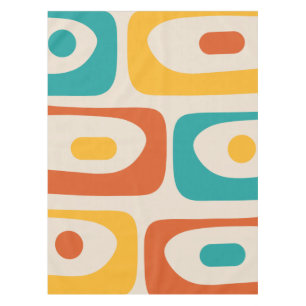 Midcentury Modern Piquet Abstract Teal and Orange Tablecloth