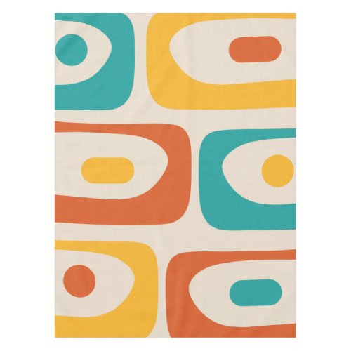 Midcentury Modern Piquet Abstract Teal and Orange Tablecloth