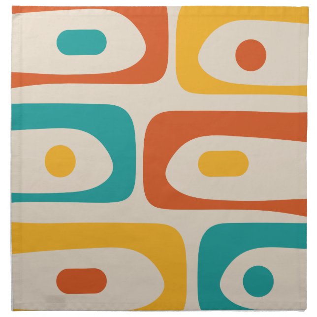 Midcentury Modern Piquet Abstract Teal Orange Cloth Napkin (Front)
