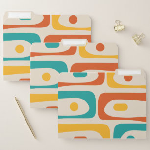 Midcentury Modern Piquet Abstract Teal Orange File Folder