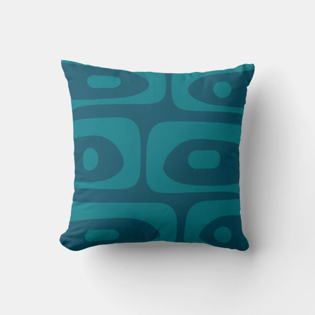 Midcentury Modern Piquet Abstract Teal Throw Pillow (Front)