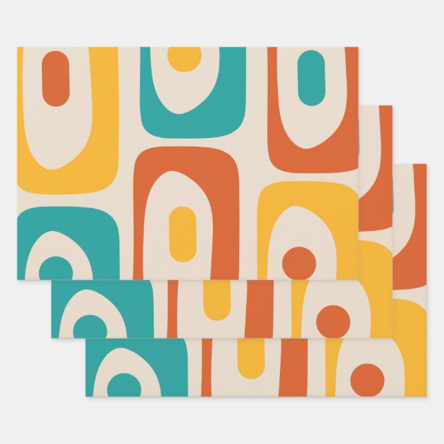Midcentury Modern Piquet Minimalist Abstract Wrapping Paper Sheets (Set)