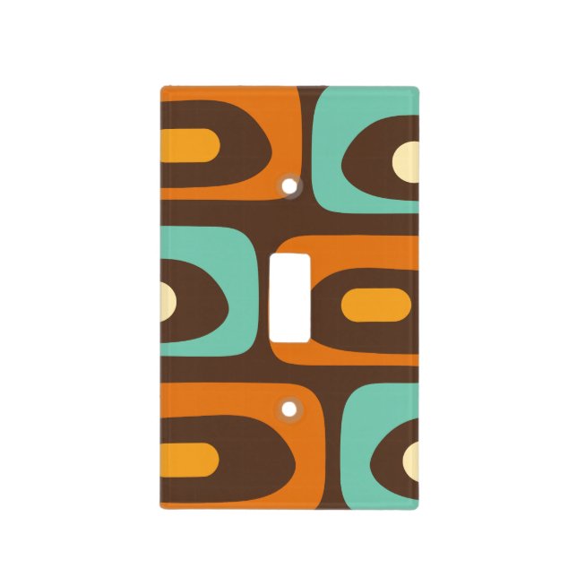 Midcentury Modern Piquet Pattern Teal Orange Brown Light Switch Cover (Front)