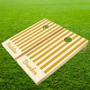 MidCentury Modern Polo Striping Golden Ochre Names Cornhole Set