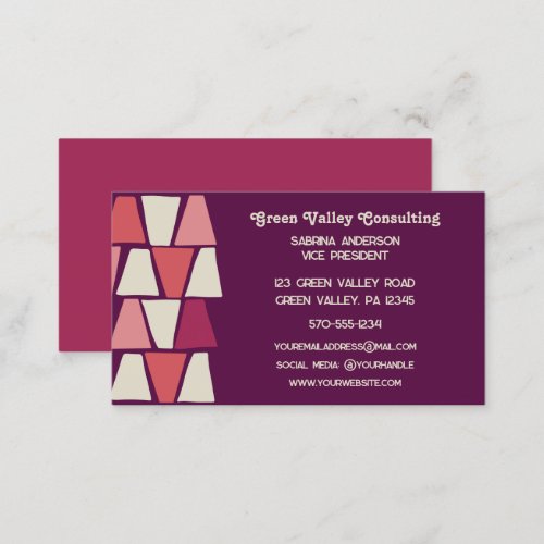 Midcentury Modern Purple Pink Geometric Print  Business Card