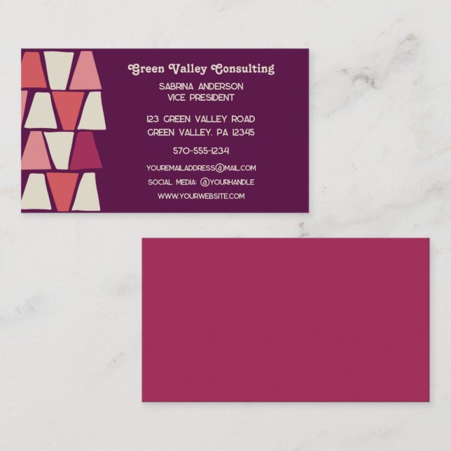 Midcentury Modern Purple Pink Geometric Print  Business Card (Front/Back)