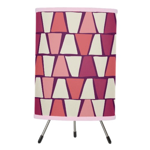 Midcentury Modern Purple Pink Geometric Print  Tripod Lamp