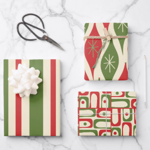 Midcentury Modern Retro Christmas Patterns Wrapping Paper Sheets