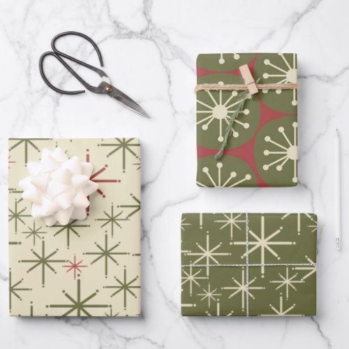 Midcentury Modern Retro Christmas Patterns Wrapping Paper Sheets