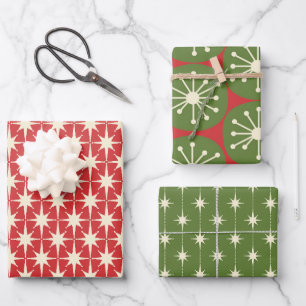Midcentury Modern Retro Christmas Patterns Wrapping Paper Sheets