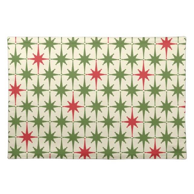 Midcentury Modern Retro Christmas Starbursts Cloth Placemat (Front)