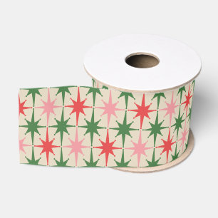 Midcentury Modern Retro Christmas Starbursts Grosgrain Ribbon