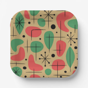 Midcentury Modern Retro Christmas Starbursts Paper Plates
