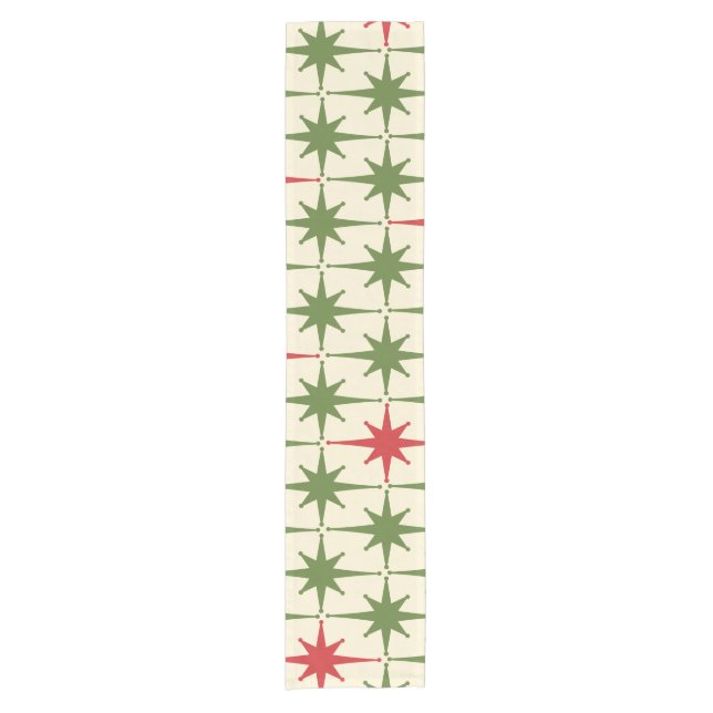 Midcentury Modern Retro Christmas Starbursts Short Table Runner (Front)