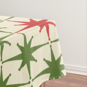 Midcentury Modern Retro Christmas Starbursts Tablecloth