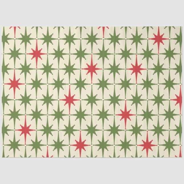 Midcentury Modern Retro Christmas Starbursts Tissue Paper (Front)