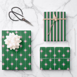 Midcentury Modern Retro Christmas Starbursts Wrapping Paper Sheets