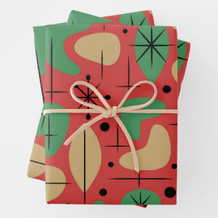 Midcentury Modern Retro Christmas Starbursts Wrapping Paper Sheets