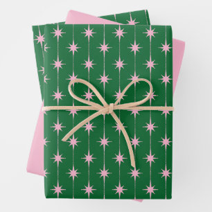 Midcentury Modern Retro Christmas Starbursts Wrapping Paper Sheets