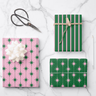 Midcentury Modern Retro Christmas Starbursts Wrapping Paper Sheets