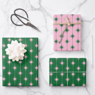 Midcentury Modern Retro Christmas Starbursts Wrapping Paper Sheets