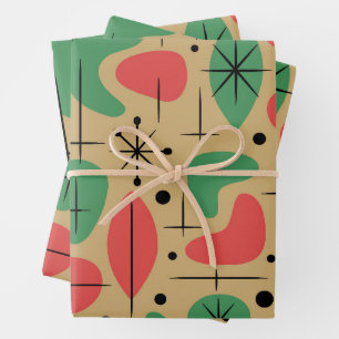 Midcentury Modern Retro Christmas Starbursts Wrapping Paper Sheets