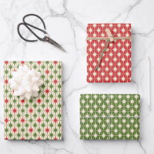Midcentury Modern Retro Christmas Starbursts Wrapping Paper Sheets