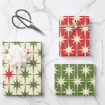 Midcentury Modern Retro Christmas Starbursts Wrapping Paper Sheets<br><div class="desc">Midcentury Modern Retro Christmas Starbursts Wrapping Paper Sheets. A nod toward the atomic age (also known as the space age or atomic era) of the 1950s. In mid century mod Xmas holiday colors: red,  olive green,  and cream.</div>