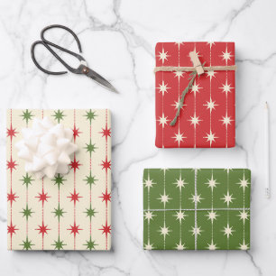 Midcentury Modern Retro Christmas Starbursts Wrapping Paper Sheets