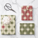 Midcentury Modern Retro Christmas Vintage Stars  Wrapping Paper Sheets<br><div class="desc">Midcentury Modern Retro Christmas Starbursts Wrapping Paper Sheets. A nod toward the atomic age (also known as the space age or atomic era) of the 1950s. In vintage mid century mod Xmas holiday colors: muted red,  olive green,  and dusky cream.</div>