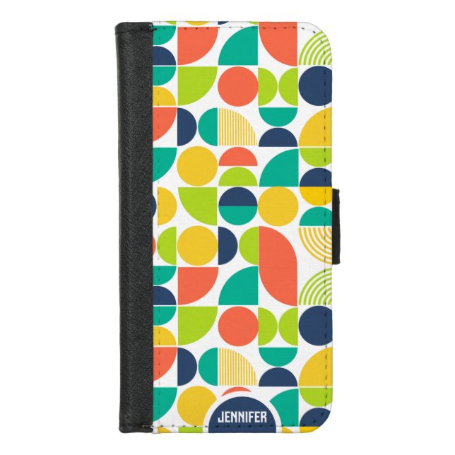 Midcentury Modern Retro Custom Name Monogram iPhone Wallet Case (Front)