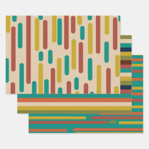 Midcentury Modern Retro Stripes in Mid Mod Colours Wrapping Paper Sheets