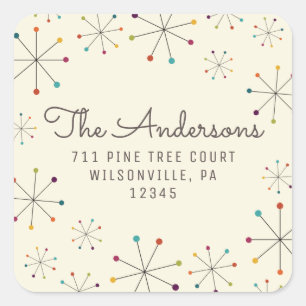 Midcentury Modern Retro Vintage Return Address Square Sticker