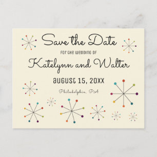 Midcentury Modern Retro Vintage Save the Date Announcement Postcard
