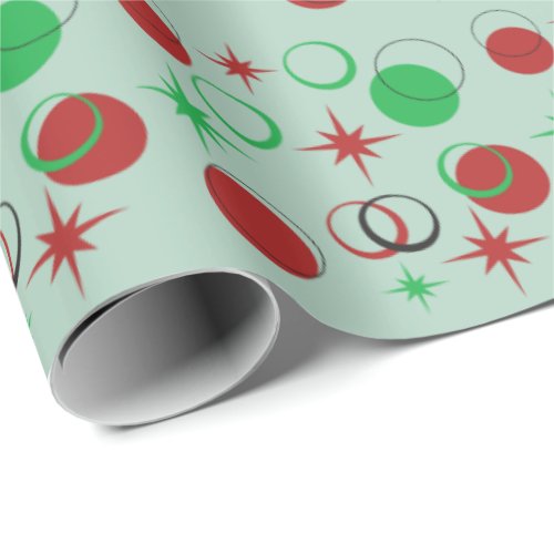 Midcentury modern shapes Christmas red and green Wrapping Paper